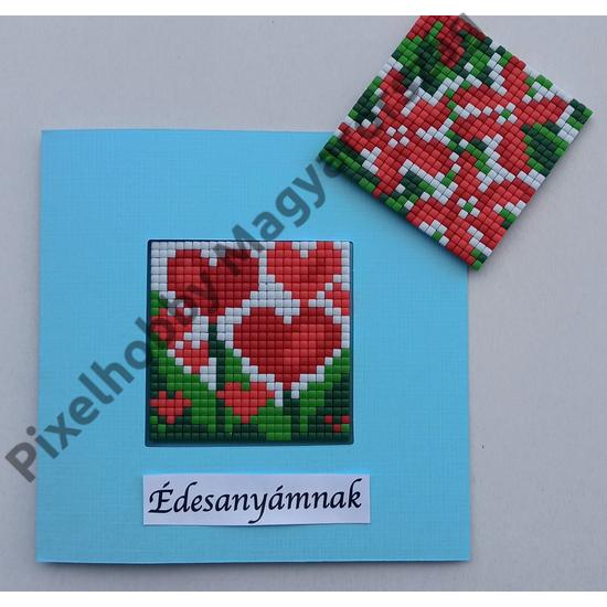 Anyák napi díszkártya Pixel szett piros-kék